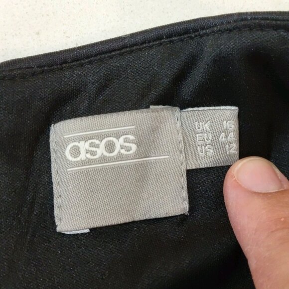 ASOS Dress Womens Size 12 Black Lemons Summer Side Slit Strapless Midi Frills - Picture 12 of 15